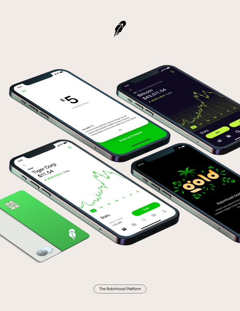 An example of the classic Robinhood’s green-color branding used in various ways.