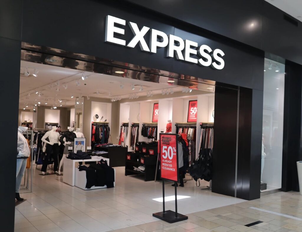 An example of a company using contrast as part of their brand (Express stores)