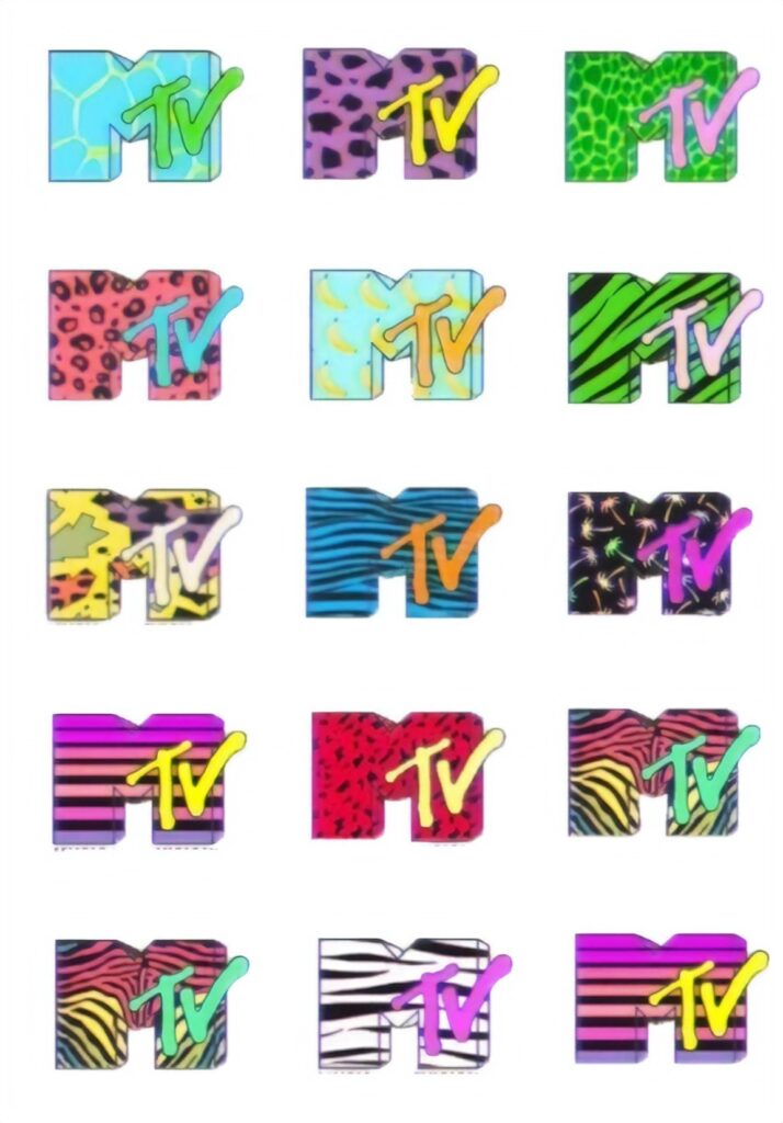 The different variations of the MTV logo.